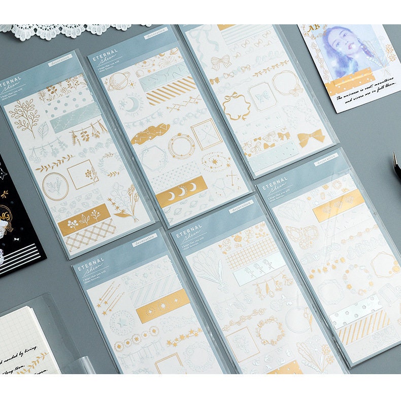 Gold foil flower deco stickers, star and moon deco stickers, diamond sticker, frame stickers